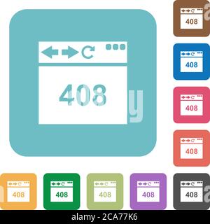 Browser 408 request timeout white flat icons on color rounded square backgrounds Stock Vector