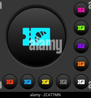 Bakery discount coupon dark push buttons with vivid color icons on dark grey background Stock Vector