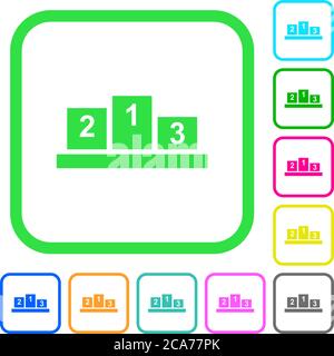 Winners podium with inside numbers vivid colored flat icons in curved borders on white background Stock Vector