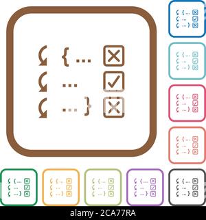 Debugging program simple icons in color rounded square frames on white background Stock Vector