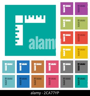 Page rulers multi colored flat icons on plain square backgrounds. Included white and darker icon variations for hover or active effects. Stock Vector