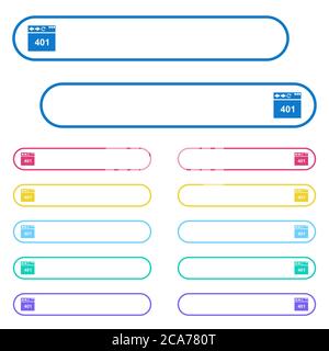 Browser 401 Unauthorized icons in rounded color menu buttons. Left and right side icon variations. Stock Vector