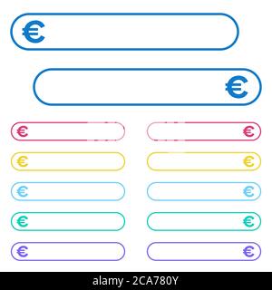Euro sign icons in rounded color menu buttons. Left and right side icon variations. Stock Vector