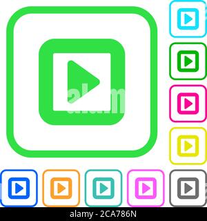 Toggle right vivid colored flat icons in curved borders on white background Stock Vector