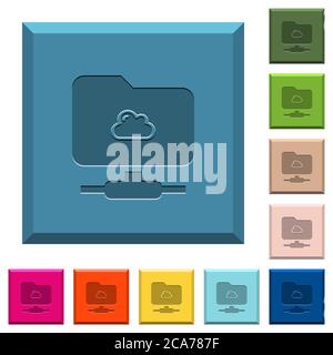 Cloud FTP engraved icons on edged square buttons in various trendy colors Stock Vector