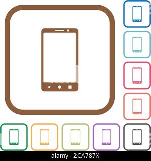 Modern mobile phone with three button simple icons in color rounded square frames on white background Stock Vector