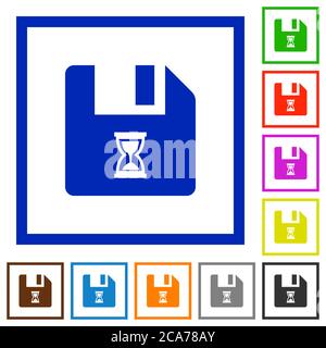 File waiting flat color icons in square frames on white background Stock Vector