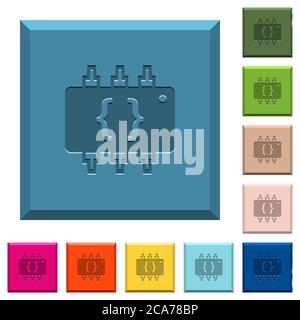 Hardware programming engraved icons on edged square buttons in various trendy colors Stock Vector