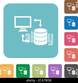 Syncronize data with database white flat icons on color rounded square backgrounds Stock Vector