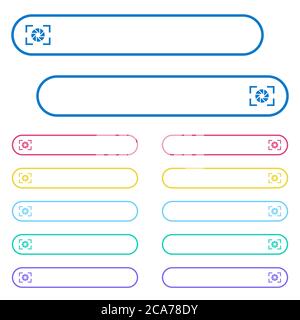 Camera aperture setting icons in rounded color menu buttons. Left and right side icon variations. Stock Vector