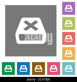 Uninstall flat icons on simple color square backgrounds Stock Vector