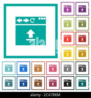 Browser upload flat color icons with quadrant frames on white background Stock Vector