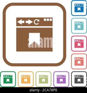 Browser bookmark simple icons in color rounded square frames on white background Stock Vector