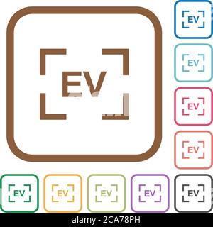 Camera exposure value setting simple icons in color rounded square frames on white background Stock Vector