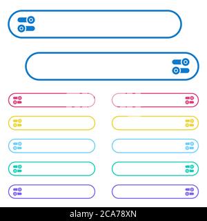 Toggle switches icons in rounded color menu buttons. Left and right side icon variations. Stock Vector