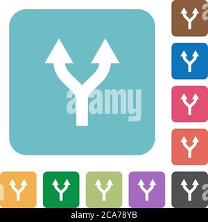 Split arrows up white flat icons on color rounded square backgrounds Stock Vector