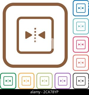 Mirror object around vertical axis simple icons in color rounded square frames on white background Stock Vector