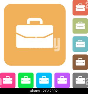 Satchel flat icons on rounded square vivid color backgrounds. Stock Vector