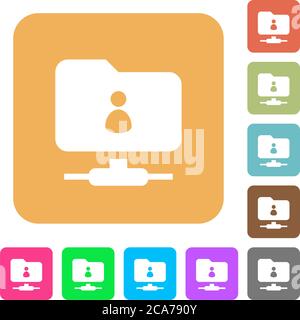 FTP directory owner flat icons on rounded square vivid color backgrounds. Stock Vector