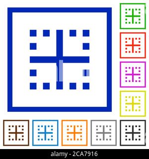 Inner borders flat color icons in square frames on white background Stock Vector