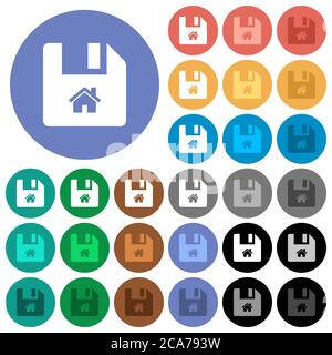 Start file multi colored flat icons on round backgrounds. Included white, light and dark icon variations for hover and active status effects, and bonu Stock Vector