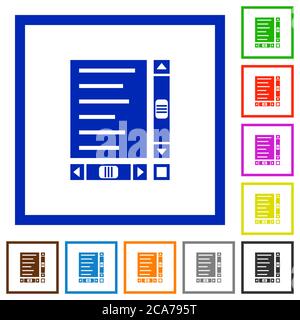 Document with content and scroll bars flat color icons in square frames on white background Stock Vector