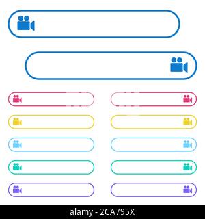 Video camera icons in rounded color menu buttons. Left and right side icon variations. Stock Vector