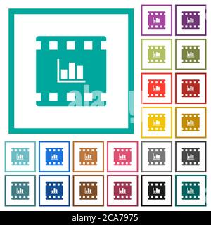 Movie statistics flat color icons with quadrant frames on white background Stock Vector