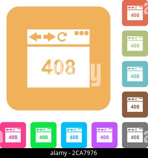 Browser 408 request timeout flat icons on rounded square vivid color backgrounds. Stock Vector