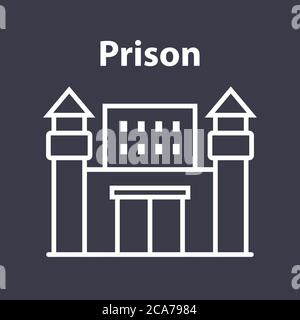 prison building icon with towers on a black background. flat vector illustration. Stock Vector