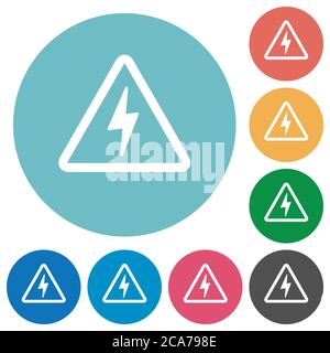 Danger electrical hazard flat white icons on round color backgrounds Stock Vector