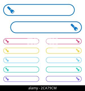 Flashlight icons in rounded color menu buttons. Left and right side icon variations. Stock Vector