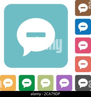 Delete comment white flat icons on color rounded square backgrounds Stock Vector
