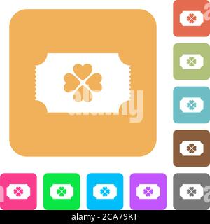 Lottery ticket flat icons on rounded square vivid color backgrounds. Stock Vector