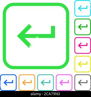 Keyboard return vivid colored flat icons in curved borders on white background Stock Vector
