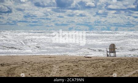 Wind advisory brings rough surf to Lake Michigan's Illinois shore on a summer day. Stock Photo