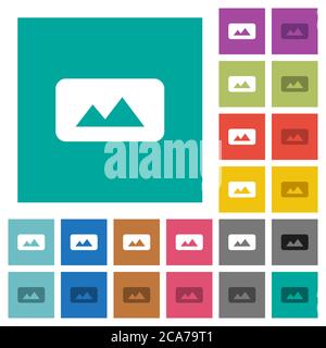 Panorama picture multi colored flat icons on plain square backgrounds. Included white and darker icon variations for hover or active effects. Stock Vector