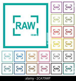 Camera raw image mode flat color icons with quadrant frames on white background Stock Vector