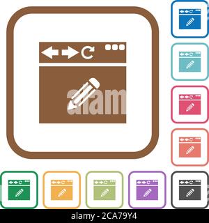 Browser edit simple icons in color rounded square frames on white background Stock Vector