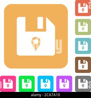 File location flat icons on rounded square vivid color backgrounds. Stock Vector