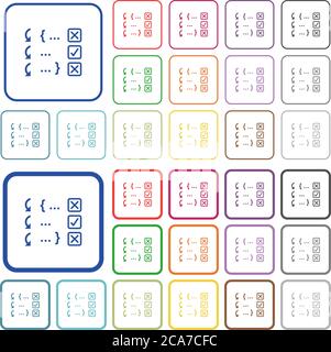 Debugging program color flat icons in rounded square frames. Thin and thick versions included. Stock Vector