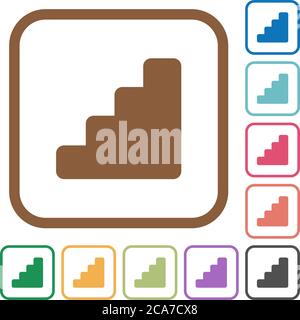 Stairs simple icons in color rounded square frames on white background Stock Vector
