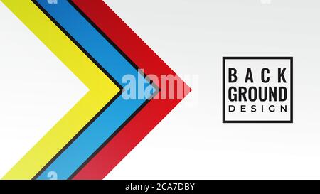 Colorful Layered Stripes Arrow Shape Vector Illustration. Abstract Background Design Template. White Yellow Red Blue Color Theme.  Simple and Clean Stock Vector