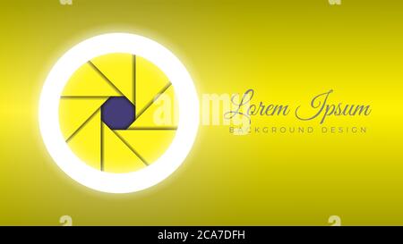 Colorful Camera Lens Open Aperture with Ring Light Stock Vector Illustration. Background Design Template. Bright Metalic Yellow Gradient Color Theme Stock Vector