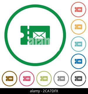 Postal discount coupon flat color icons in round outlines on white background Stock Vector