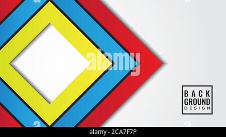 Colorful Layered Square Shape Vector Illustration. Abstract Background Design Template. Yellow Red Blue Color Theme.  Simple and Clean Stock Vector