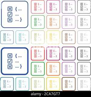 Source code checking icons in color illuminated spherical glass buttons ...
