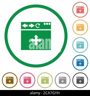 Browser drag and drop flat color icons in round outlines on white background Stock Vector