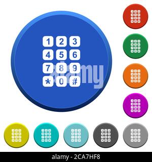 Numeric keypad round color beveled buttons with smooth surfaces and flat white icons Stock Vector