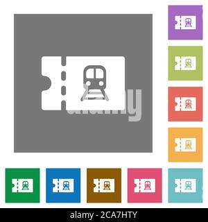 Railroad discount coupon flat icons on simple color square backgrounds Stock Vector